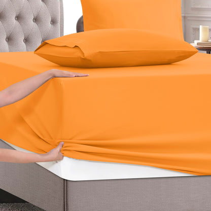 Mocassi Full Size 4-Piece Bed Sheet Set - 1800 Premium Hotel Quality Microfiber 18-24 Inches Extra Deep Pocket Fitted Sheet- Luxury Soft, Breathable, Wrinkle, and Fade Resistant, Orange