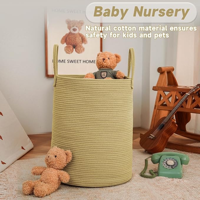 Large Woven Laundry Basket Hamper, 80L Cotton Rope Storage Bin