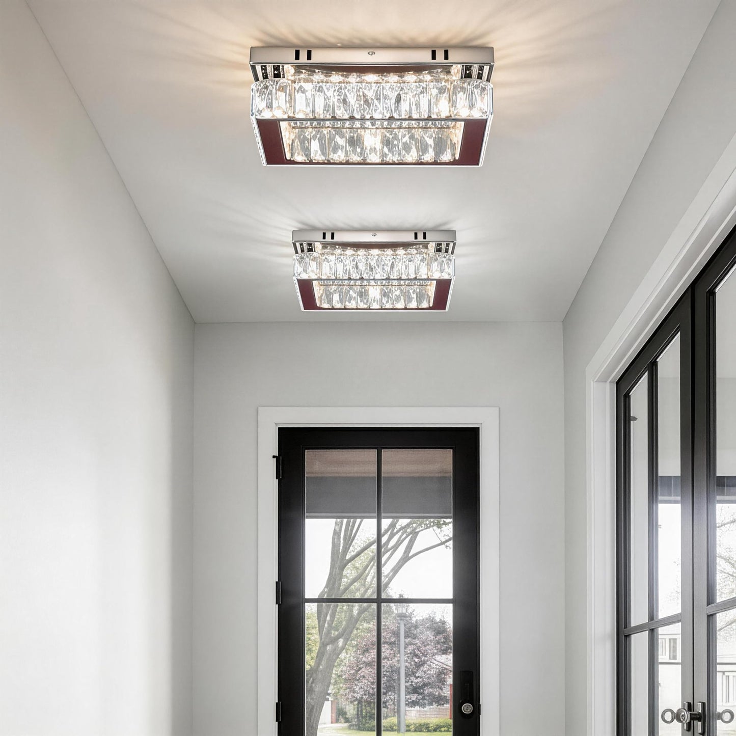 Finktonglan Modern Crystal Flush Mount Ceiling Light, 11.8" Rectangular LED Ceiling Fixture with Multi-Faceted Crystal Prisms, Cool White, 18W Low Profile for Bedroom Hallway Entryway