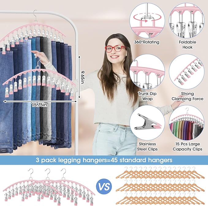 3 Pack Legging Organizer for Closet Hanging, Pants Hangers
