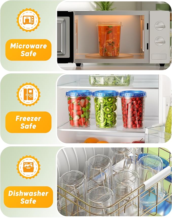12 Pack-34 oz Freezer Storage Containers, Plastic Food Storage Containers