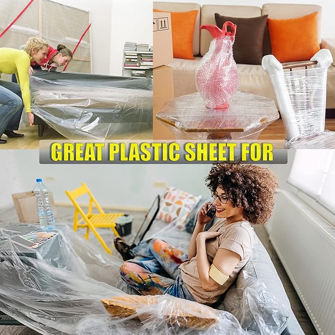 20 Pieces Plastic Drop Cloth, Dust-Proof and Rustproof, 9x12 Feet Tarp