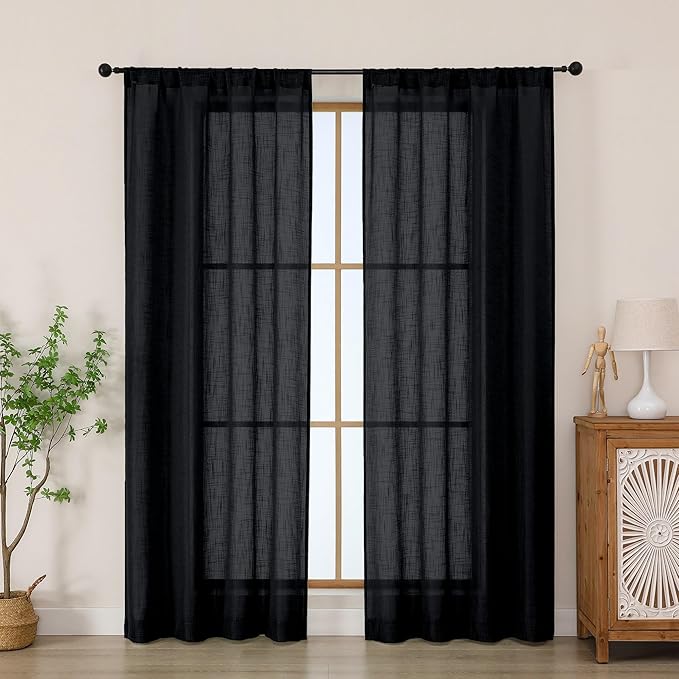 Chyhomenyc Black Semi Sheer Curtains 72 Inch Length 2 Panels Set, Light