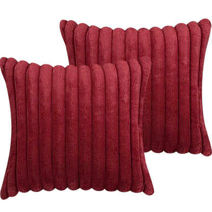 18x18 Throw Pillow Covers Set of 2, Decorative Faux Fur Covers for Bed, Couch Soft Fluffy Pillow Cover with Velvet Back for Living Room, Neutral Home Décor Accent for Sofa - Wine Red