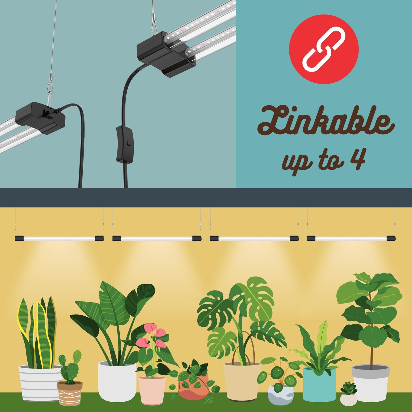 BoostGro 4FT LED Succulent Terrarium Plant Grow Light Linkable Full Spectrum Daylight with Enhanced 660nm Red and 450nm Blue LightTech Indoor Lighting Fixture (4 FT)