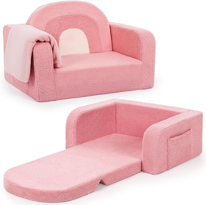 Foryoomi Kids Couch, 2-in-1 Soft Toddler Couch Fold Out