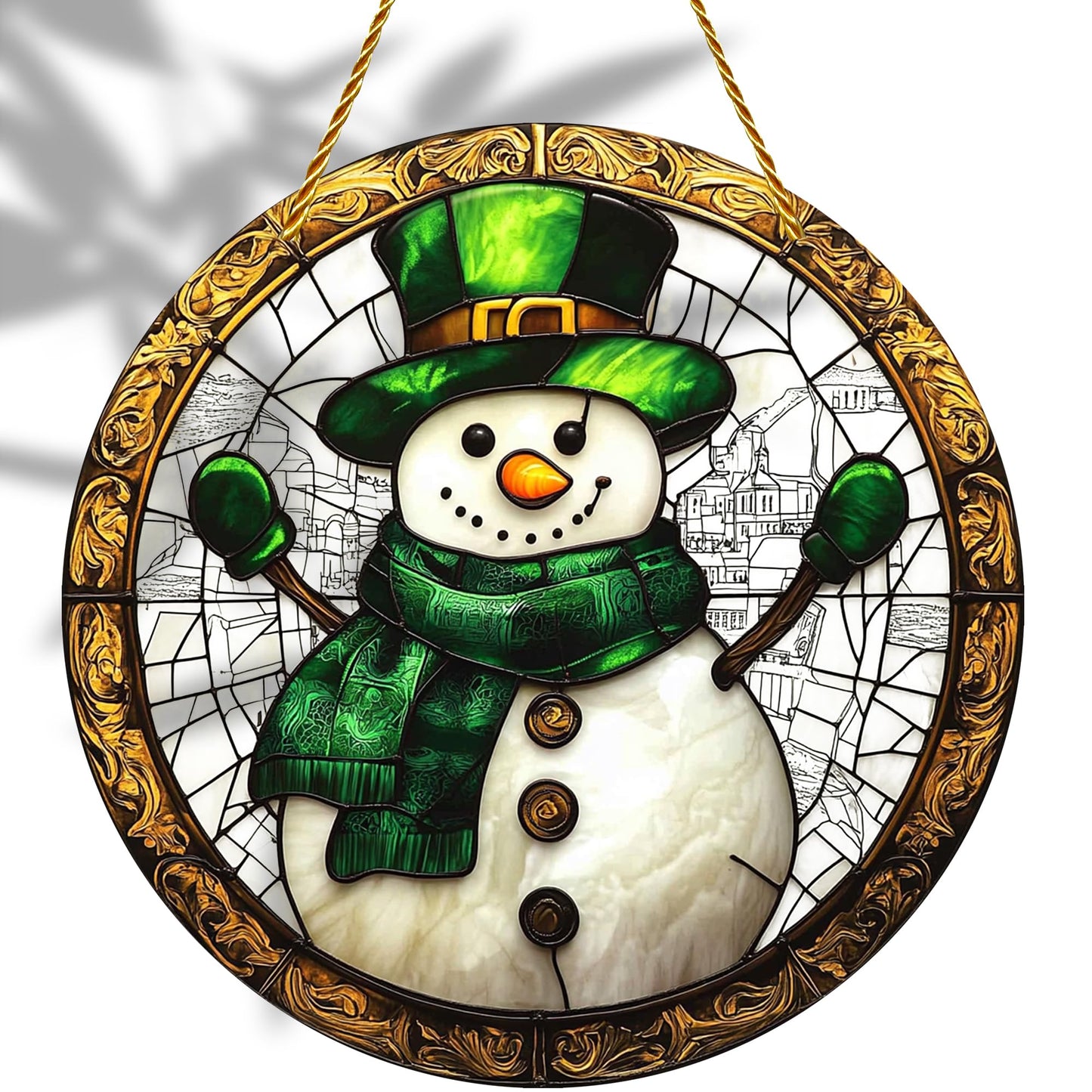 8x8 inch Charming Christmas Snowman Acrylic Stained Glass Window Hanging Sun Catcher Decor Stained Panel Hangings Wall Art Decor, for Friends and Family (Snowman)