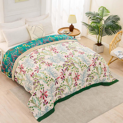 XIBLC Boho Throw Blanket for Bed, 100% Cotton Soft Rustic Quilt Fall Blanket, 60"x80" Floral Printed Farmhouse Decor Bed Blankets, All Season Rustic Reversible Bohemian Throw Quilt