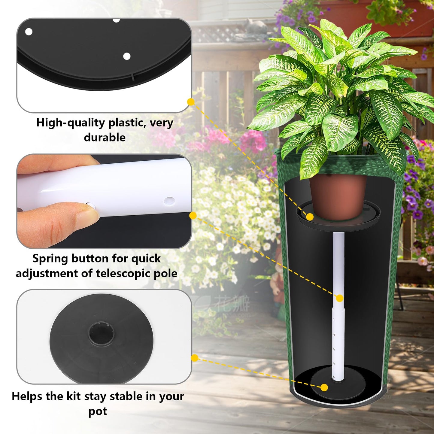 MARKBIT Adjustable Height Planter Inserts for Large Pots, Portable Planter Filler Plant, Lift Inserts for Indoor Outdoor Tall Taper Flower Pot, (11-17” Rise, 6" Base, 8" or 10" Top) (Black, shorts)