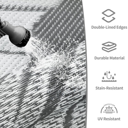 GENIMO Outdoor Rug 9' x 18' Waterproof for Patios Clearance, Reversible, Plastic Straw Camping Rug Carpet, Large Area Rugs Mats for RV, Picnic, Backyard, Deck, Balcony, Porch, Beach, Grey&White