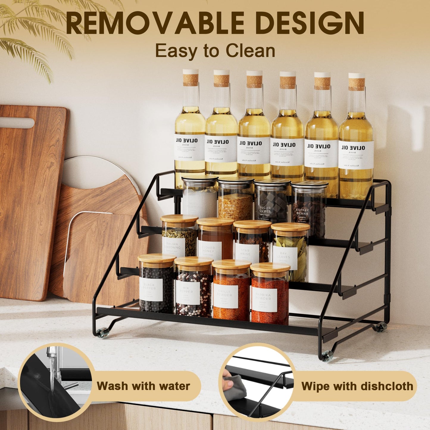 Jolitac 4-Tier Spice Rack Organizer, Depth Adjustable Step Shelf, Metal Spice Rack Perfect for Cabinet, Countertop & Pantry Storage | Enhances Kitchen Visibility and Organization | 1 Pack