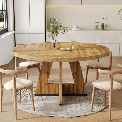 LITTLE TREE Round Dining Table for 4-6 People, 47 Inches Dining Room Table with Wooden Pedestal Base, Modern Dinner Table, Circle Kitchen Tables for Dining Room, Kitchen, Living Room(Table Only)