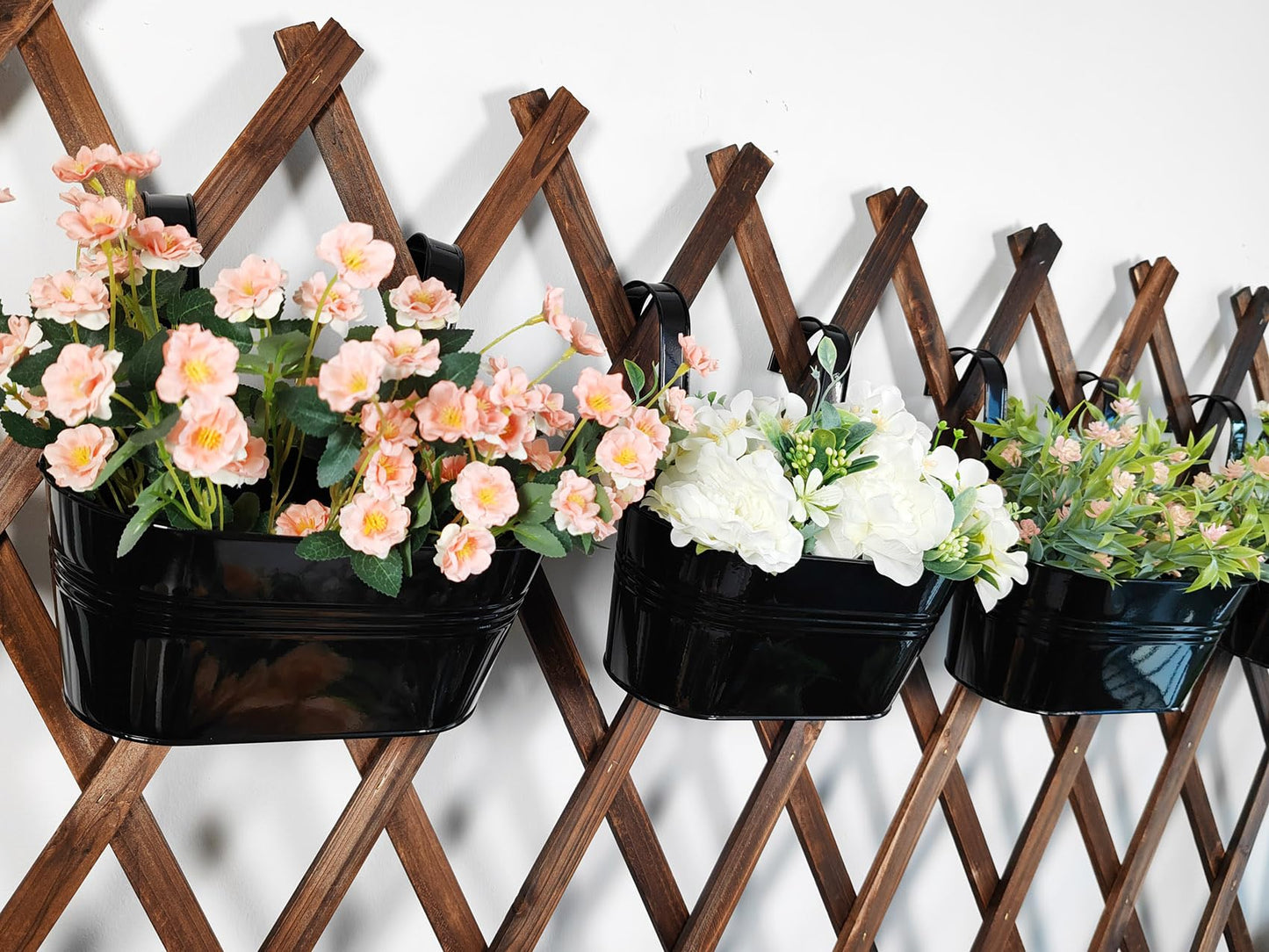 Joyfernal 12" Balcony Railing Planters, Outdoor Hanging Planter for Fence, Stylish Metal Porch Deck Flower Pot for Herbs & Succulents (Black, Pack of 6)