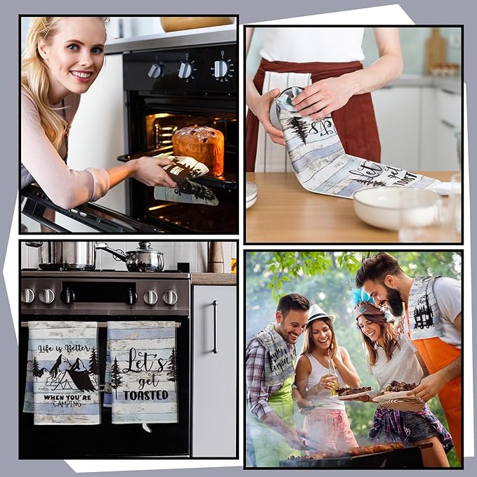 Boyiee Set of 6 Camping Kitchen Towels Happy Camper Tea Towels Absorbent