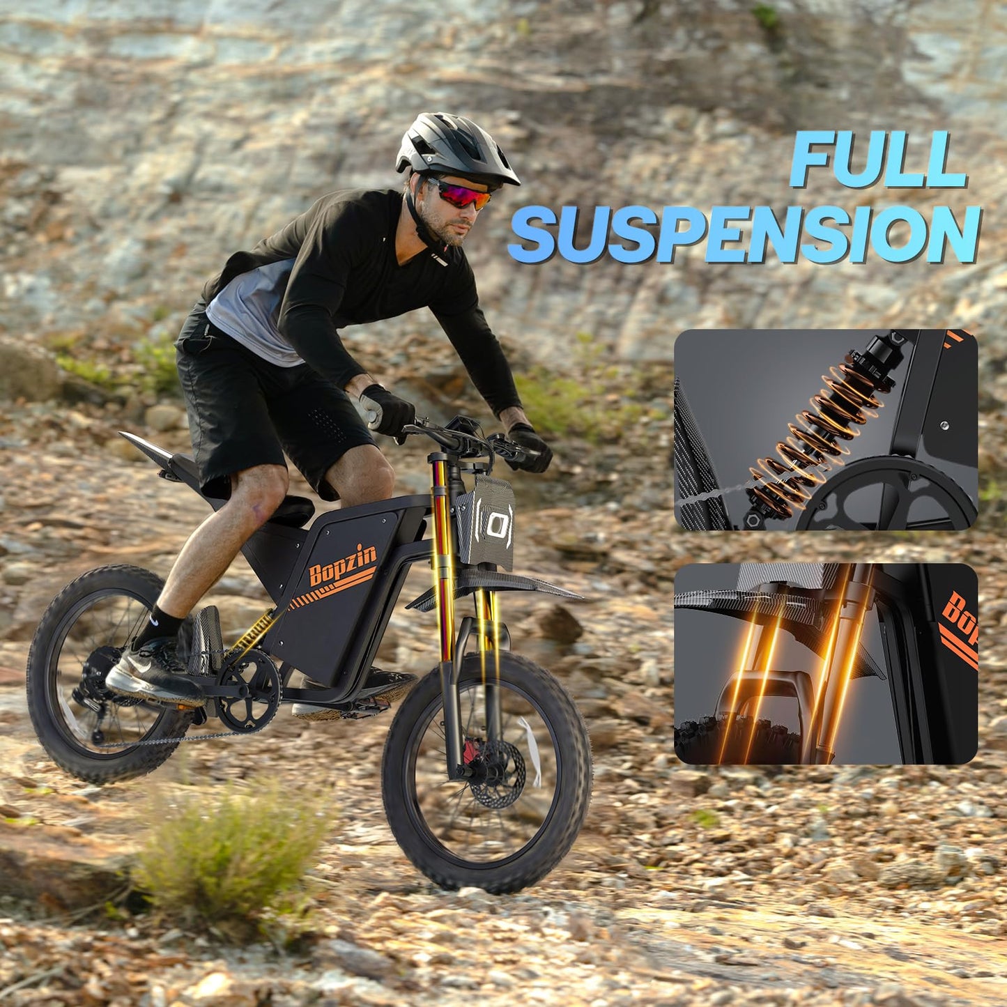 Bopzin Electric Dirt Bike for Adults, 2500W Motor 35MPH, 52V 25Ah Battery 80+ Miles Range, 20"x3" Fat Tires, App Control & Keyless Unlock, Full Suspension, Hydraulic Brakes, UL2849 Certified