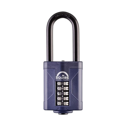 Squire Heavy Duty Padlock CP60/2.5 - Toughest Long Shackle 5 Wheel Combination Padlock, Alloy Steel, Corrosion Resistance, Weatherproof - Blue, 2.36 in
