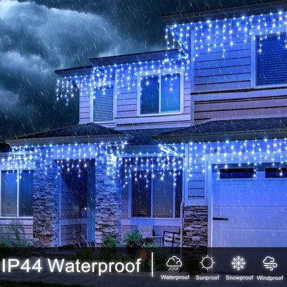 Icicle Christmas Lights Outdoor, 66ft 640 LED Blue and White Christmas Lights 8 Modes with 120 Drops, Waterproof Icicle Light Plug in for Indoor Outside Party Holiday Xmas Halloween Decorations
