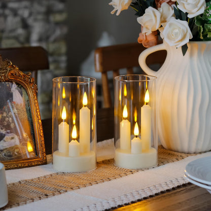Zevanor 3 in 1 Flameless Taper Short Candles with 10 Key Remote Control and Timer, Battery Operated Pack of 2 LED Acrylic 3" x6" White Pillar Flickering Warm Light