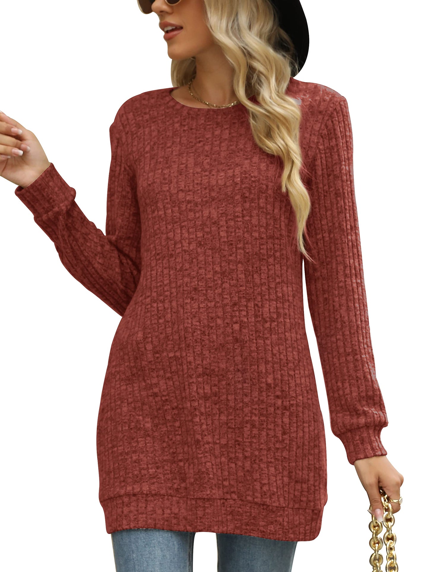 Sweaters for Women Long Sleeve Crewneck Sweatshirt Loose Casual Tunic Tops