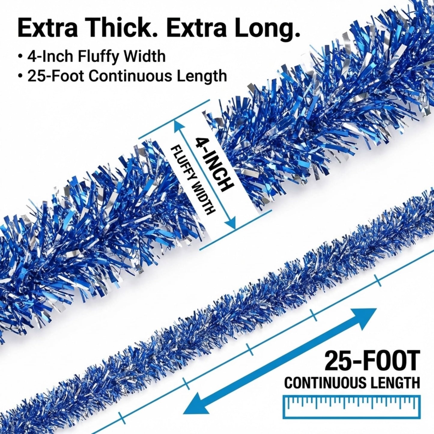 Anderson's Metallic Blue & Silver Tinsel Twist Garland, 25ft Holiday Decoration, Christmas Tree Trim, Parade Float Decor, Party Supplies, Halloween, Graduation, Indoor Outdoor Event Garland