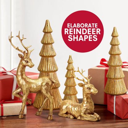 Hommtina Reindeer Christmas Decoration and Mini Trees, Lucky Reindeer Statues for Indoor Home Decor, Tabletop Mantle Cabinet Desktop Office (Rose Gold)