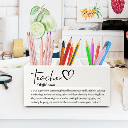 XPH Teacher Pen Pencil Holder Organizer for Desk, Teacher Appreciation Gifts, End of the Year Teachers Gifts for Women Men Wooden Box Sign for Office Workplace Classroom Desk Tabletop Decorations