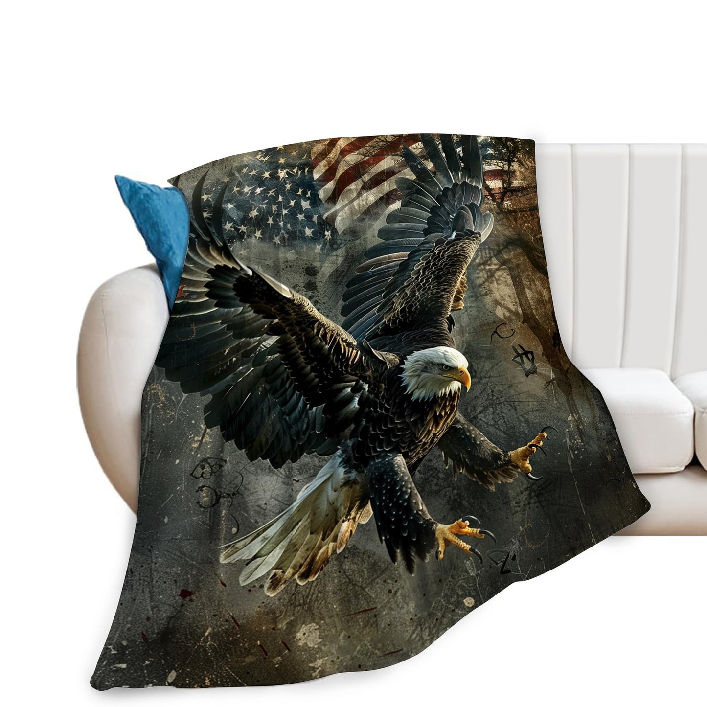 American Eagle Bald Eagle Throw Blanket - Soft, Warm & Cozy Fleece for Couch, Sofa, Bed - 50"x40" - Flag Pattern - Unisex Adults & Kids