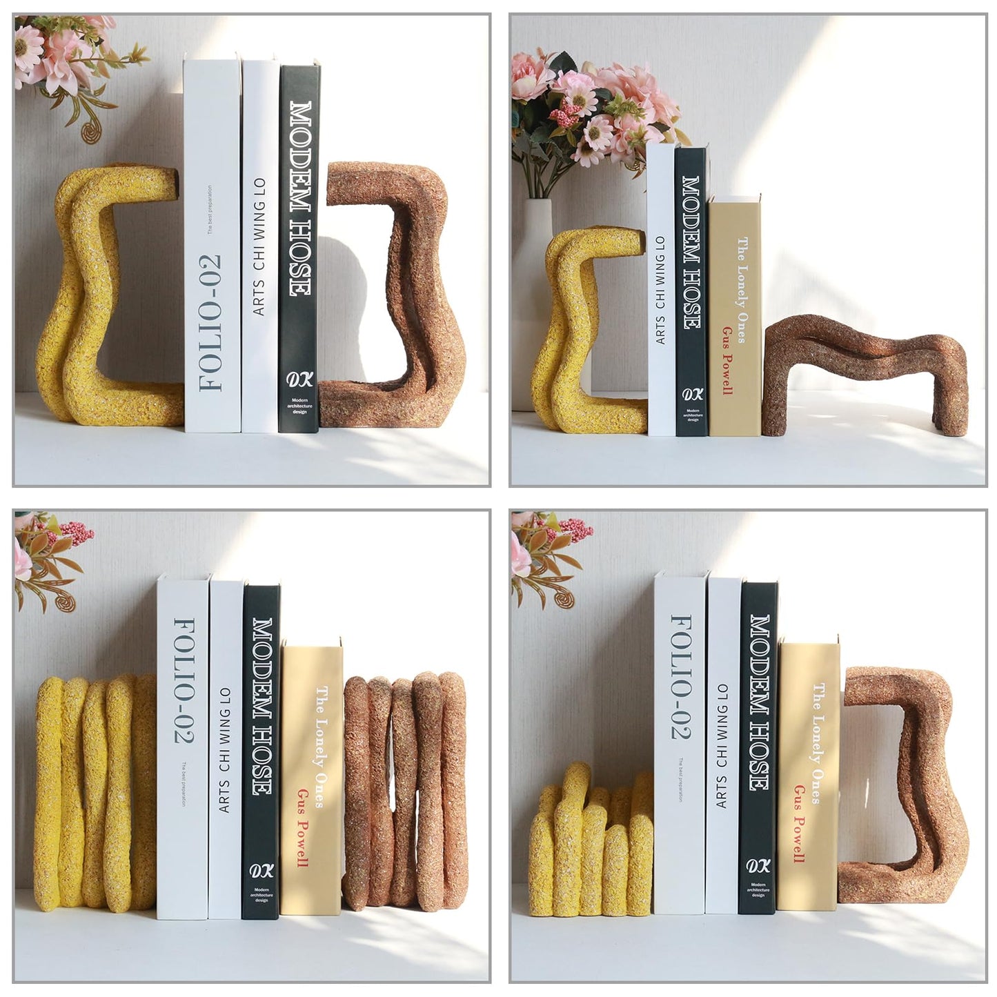 Lukitas Curved Wave Decorative Bookends - Heavy Duty Non-Slip Book Holders, Modern Artistic Ornaments for Office Home Bookshelf Decor, Resin 7.5''