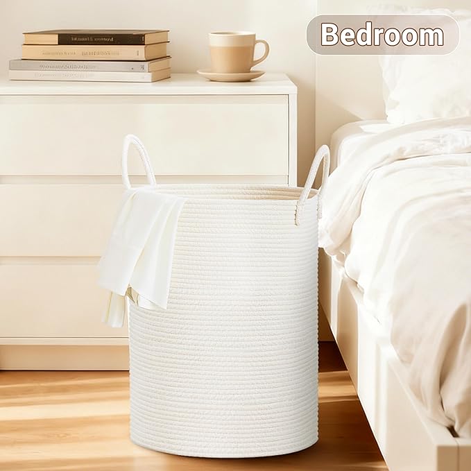 Tall Laundry Basket with Handles, 58L Portable Dirty Clothes Hamper, Boho