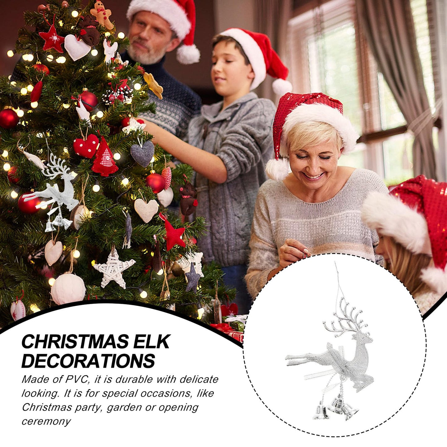 STOBOK Christmas Tree Bell Ornaments Xmas Bell Hollow Reindeer Hanging Decorations Wall Fireplace Window Hanging Christmas Party Supplies 6pcs (Silver)