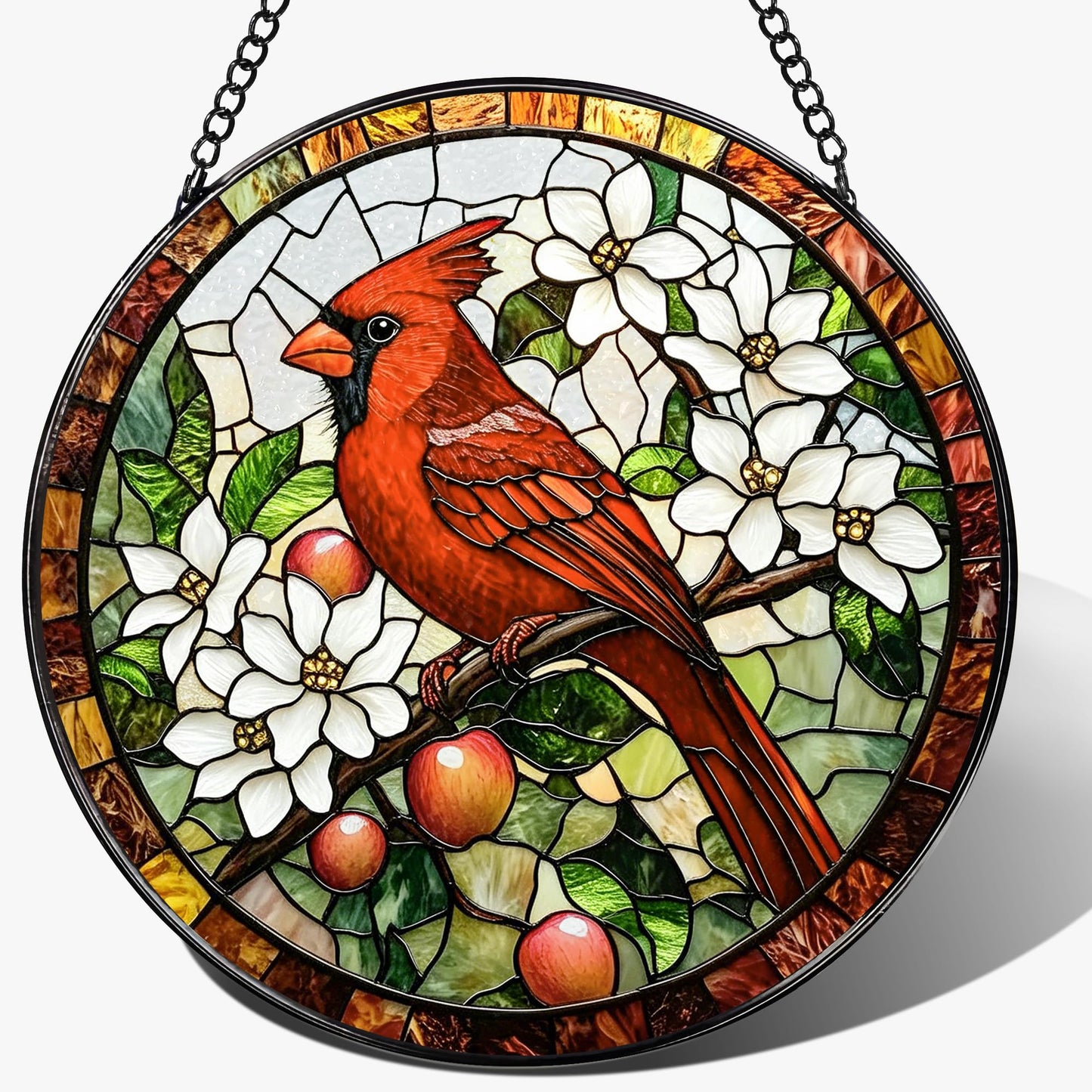 Stained Glass Window Hanging, 7.8 Inch Cardinals Stained Glass Suncatcher, Bird Window Hanging Decor, Cardinal Decor, Cardinal Gifts, Gifts for Women, Bird Lovers, Christmas, Mother's Day, Birthday ﻿