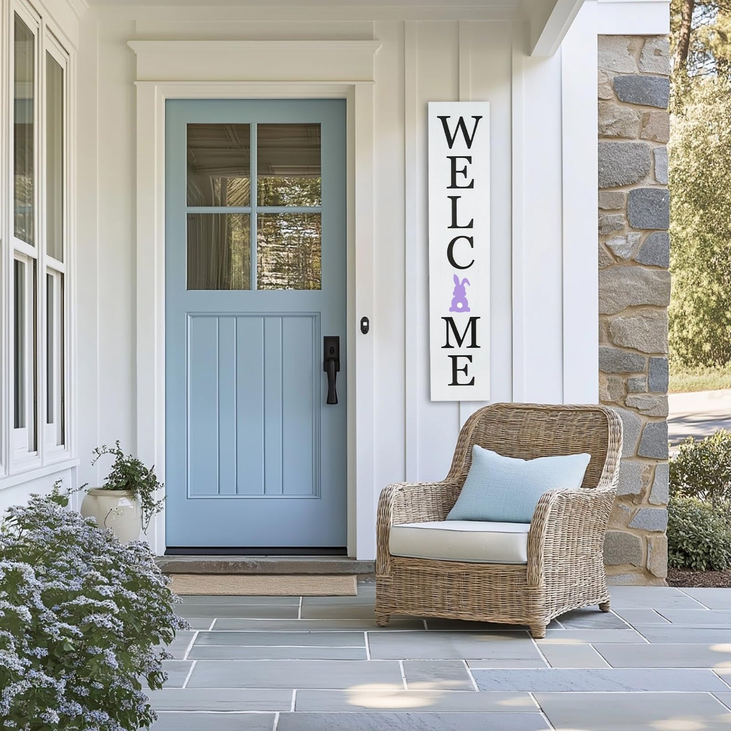 Interchangeable Wooden Porch Welcome Sign with 12 Interchangeable Icons 45"X9" Large Standing Hanging Seasonal Home Decor for Porch Wall Yard Decorations (White)