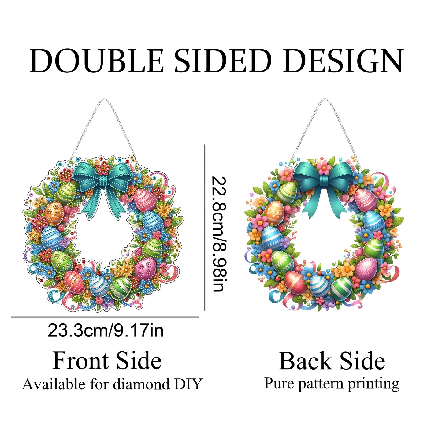 DIY Diamond Art Painting Wreath Kits，Special Shaped Rhinestone Hanging Ornament Diamond Art Window Pendants for Gift Home Garden Wall Hanging Kits,Double Sided (Easter Wreath)