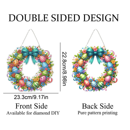 DIY Diamond Art Painting Wreath Kits，Special Shaped Rhinestone Hanging Ornament Diamond Art Window Pendants for Gift Home Garden Wall Hanging Kits,Double Sided (Easter Wreath)
