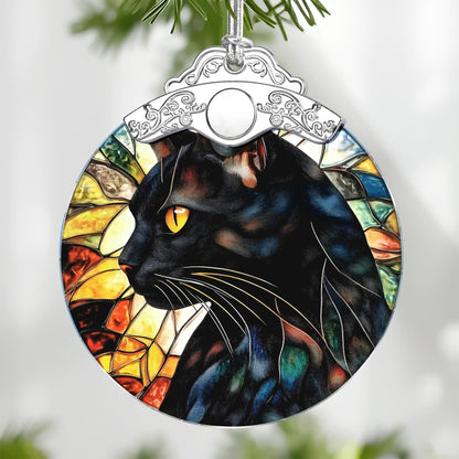 Black Cat Stained Glass Ornament, Christmas Ornaments – Christmas Tree Decorations, Holiday Decor, Stocking Stuffer, Gift Idea, Gifts for Cat Lover, Pet Lover