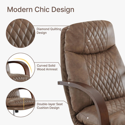 KISLOT Home Office Desk Chair, Ergonomic Office Chair with Lumbar Support, Adjustable Swivel Computer Chair with Wheels, Faux Leather Executive Task Chair with Wood Arms, Brown