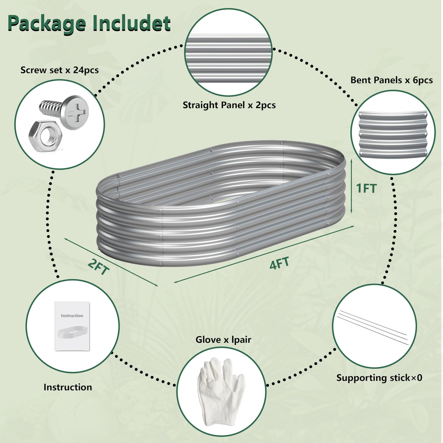 Yortrek Galvanized Raised Garden Bed Outdoor, 4x2x1ft(2Pack) Metal Heavy Duty Planter Boxes for Gardening, Easy Assemble Bottomless Small Oval Plant Container Kit for Vegetable, Flower, Fruit, Silver