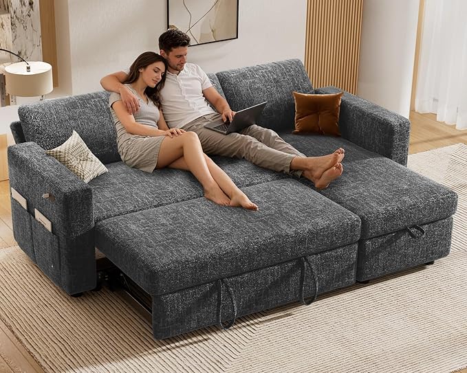Sunny Heart 82" L Shaped Sectional Sleeper Sofa Bed