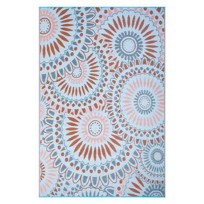 Santextile Reversible Outdoor/Indoor Plastic Straw Rugs Waterproof Portable Mat Easy to Clean Outdoor Patio Mat, Perfect for Garden, Patio, Picnic, Decking-（Blue,9x18Ft）