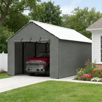 FLOUREE Metal Carport Replacement Sidewall Panel Kit for 12x20 FT, 2 Pack Sidewalls & 2 Pack Zipper Doors,220g PE Tarp, Roll-Up Carport Door Panels, Waterproof UV Resistant, Frame Not Included,Grey