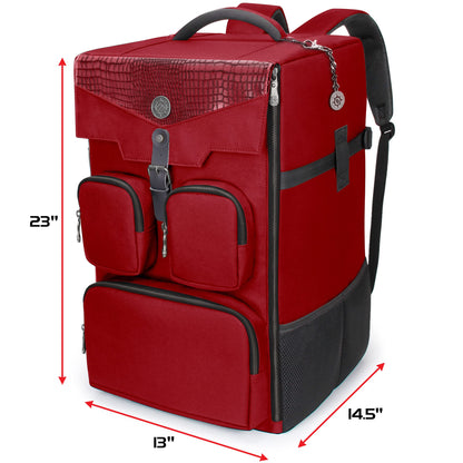 ENHANCE Collector's Edition Board Game Backpack - Reinforced Rigid Board Game Storage with Padded Shoulder Straps, Carrying Handle, and Accessories Pockets for Dice, Card Games, More (Dragon Red)