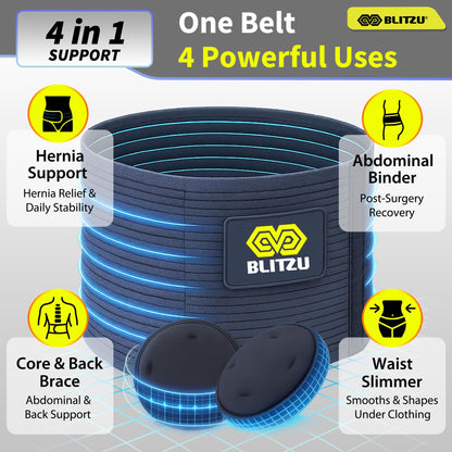 BLITZU Umbilical Hernia Belt for Men & Women, Abdominal Binder Adjustable Truss Support with 2 Compression Pads for Naval, Ventral, Incisional, Epigastric, Belly Button Hernias, Pre Post Surgery L-XL