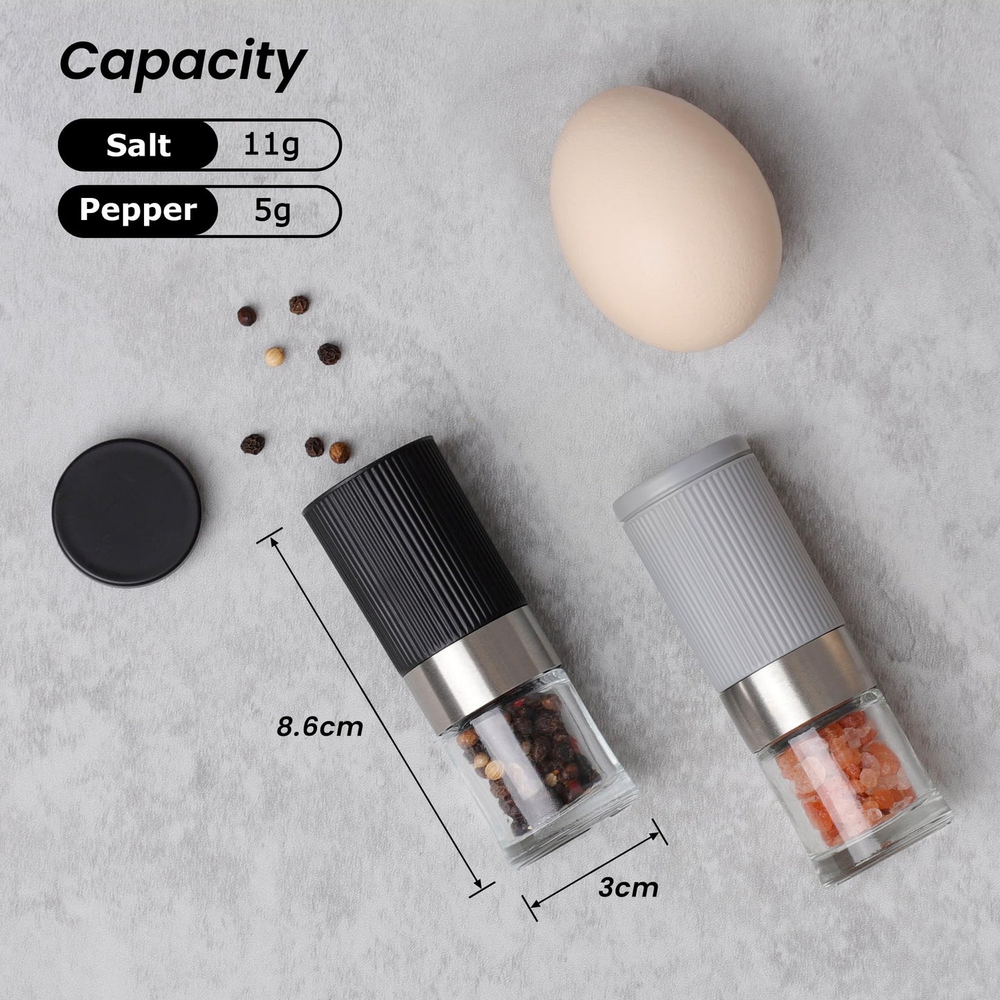 Mini Salt and Pepper Grinder Set, Small Tiny Adjustable Coarseness Ceramic Salt Grinder with Funnel and Bag Portable Handy Spice Pepper Mill Shaker For Outdoor Party Lunch Bag Kitchen