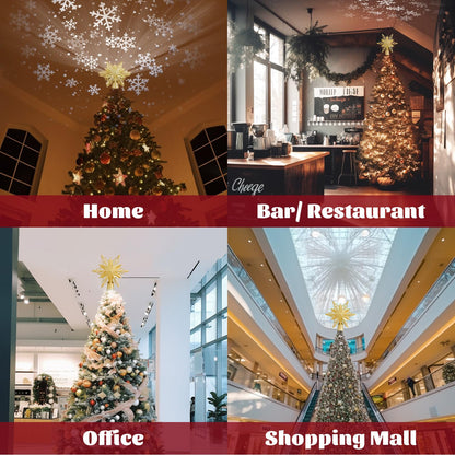 Christmas Star Tree Topper Lighted with Led Snowflake Projection, Christmas Tree Topper Star with Built-in LED Rotating 3D Projector Lights, Christmas Decoration for Family Office Indoor (Gold)