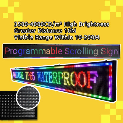 P10 Programmable Scrolling LED SIGN 40"×14" LED Display, 4000cd/m³ High Brightness led Display with WIFI+USB, Indoor Outdoor Digital Sign Screen, SMD Technology Open Sign for Advertising Advertising