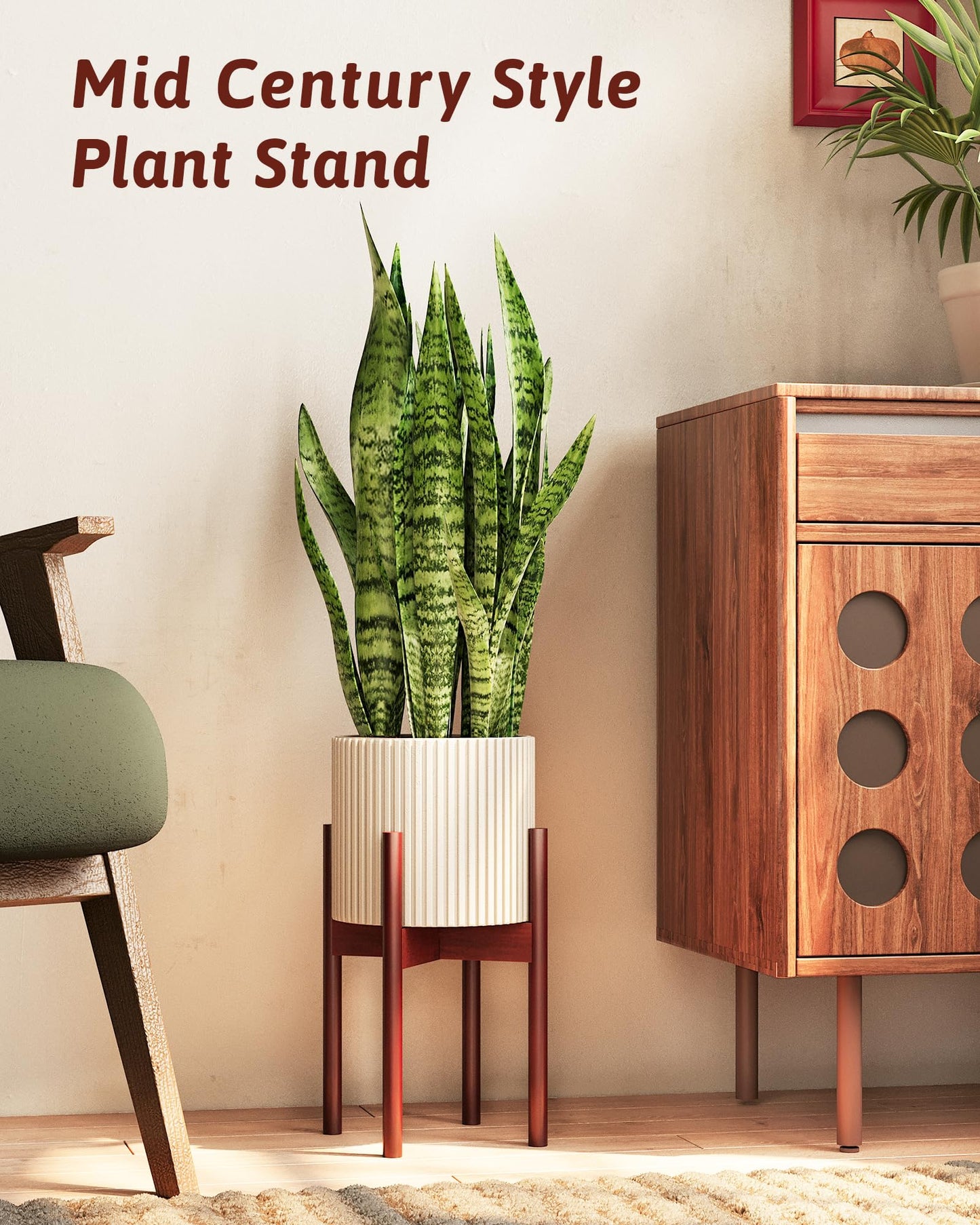 GENTINGBRO Adjustable Plant Stand Indoor, Bamboo Plant Stand Fits 8 9 10 11 12 Inches, Small Corner Planter Holder for Indoor Plants, Single Floor Plant Stands for Living Room Balcony, Reddish Brown