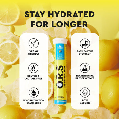 O.R.S Hydration Tablets with Electrolytes, Vegan, Gluten and Lactose Free Formula – Soluble Sports Hydration with Natural Lemon Flavour, 72 Count