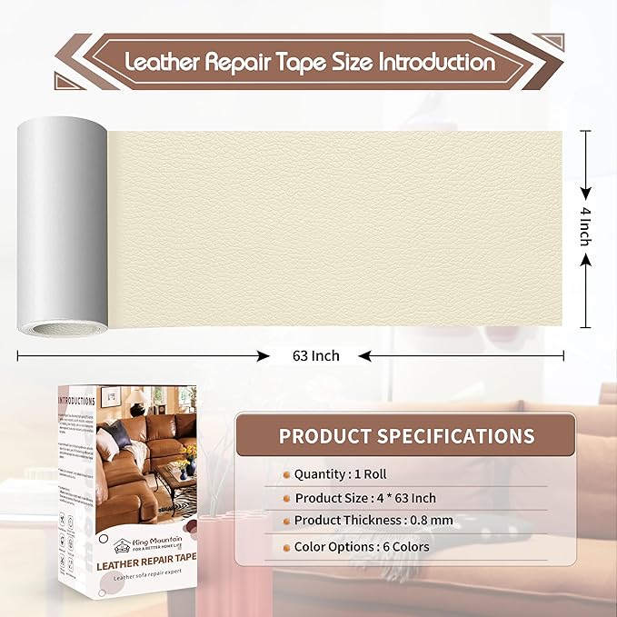 KING MOUNTAIN Leather Repair Patch, 4 x 63 Inches self Adhesive Leather Repair