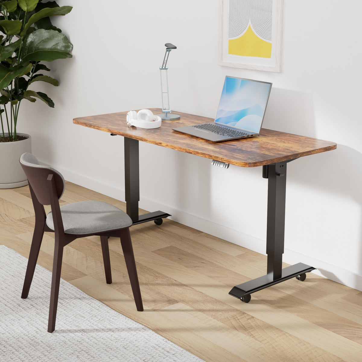 Monomi Electric Standing Desk 55x24 Inches，Height Adjustable Sit Stand Up Desk for Home Office, Ergonomic Computer Workstation with 178LBS Load Capacity & Quiet Motor, Two-Piece Desktop, Rustic Brown