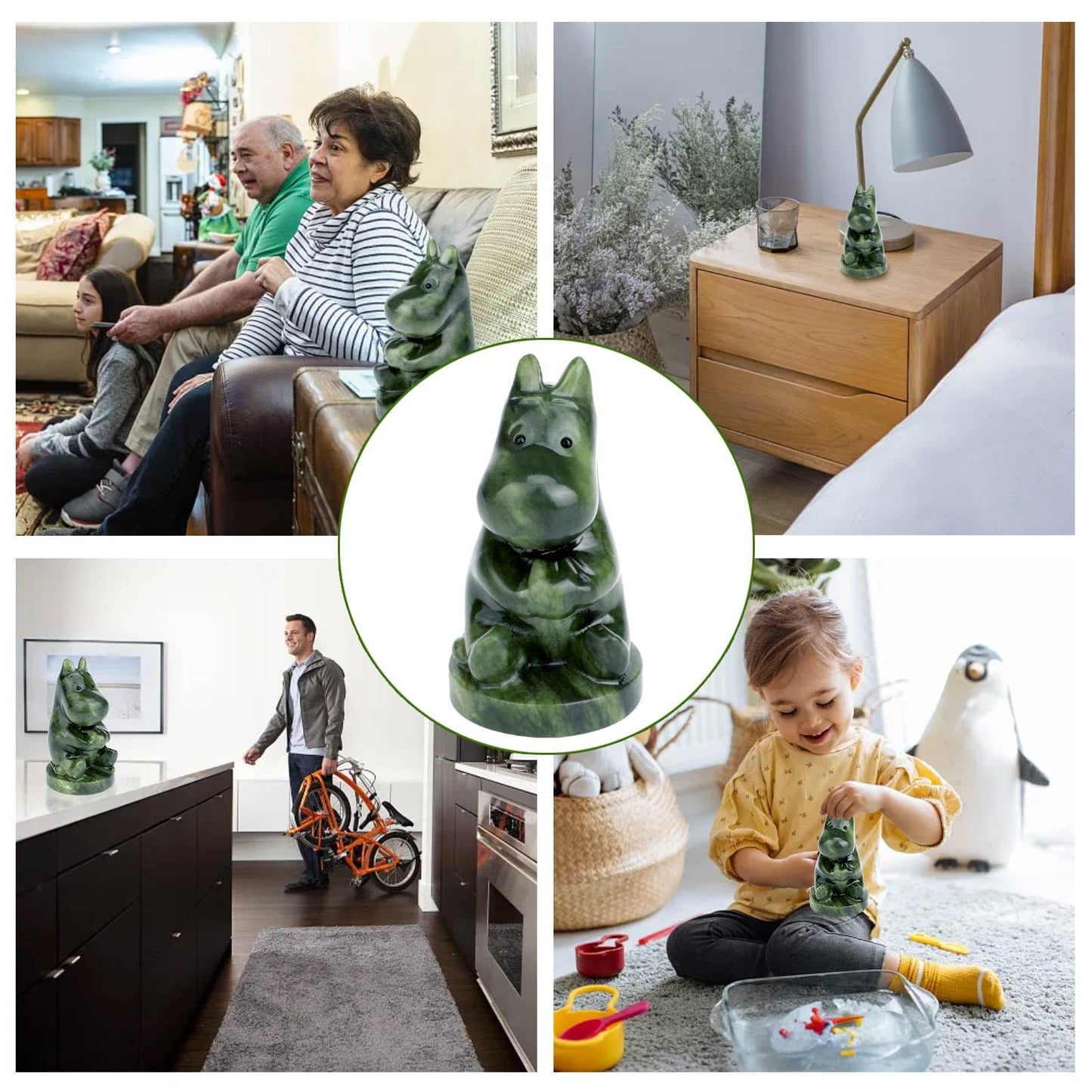 gemshan Hippo Statue, Natural Green Jade Sculpture, Hippopotamus Animal Figurine, Home, Office Desk, Entryway Table Decor